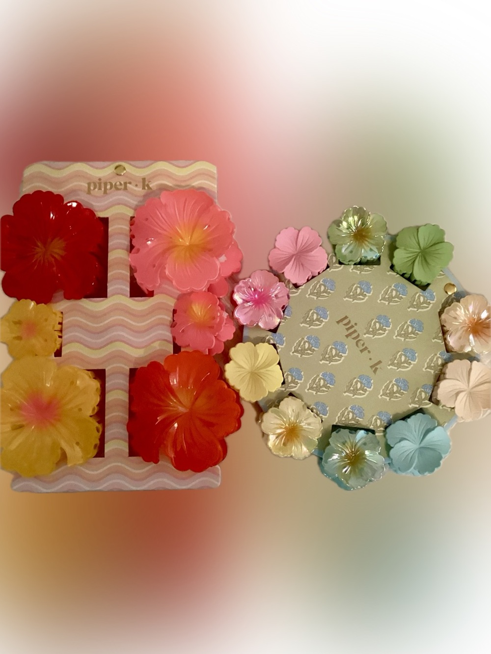 Piper K Hibiscus Flower Hair Clip Lot 16pc 4 Jumbo 12 Mini Claw Clips Set - FIRM